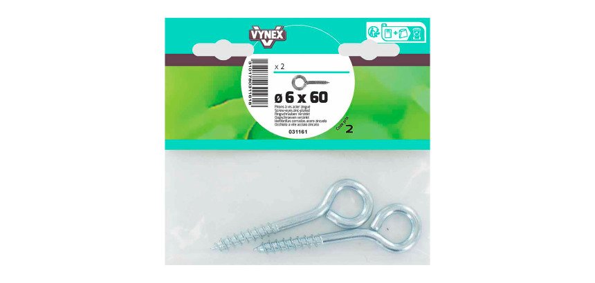 Piton à vis acier zingué Ø 6 x L 60 mm - Sachet de 2