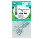 Piton à vis acier zingué Ø 5 x L 40 mm - Sachet de 3