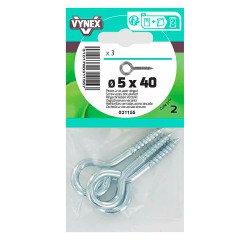 Piton à vis acier zingué Ø 5 x L 40 mm - Sachet de 3