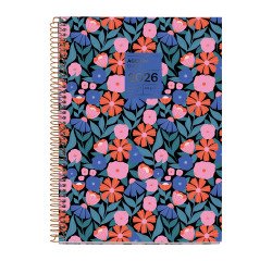 Agendas 18 meses Semana Vista Dark Flora 2025-2026 Miquelrius