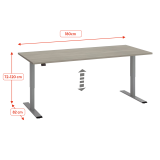 Büro-Sitz-Steh-Schreibtisch Ecla Ergo elektrisch höhenverstellbar mit grauem Aluminiumgestell.