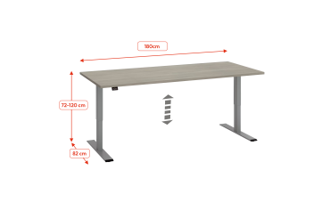 Bureau assis-debout Ecla Ergo réglage électrique en hauteur piètement gris aluminium