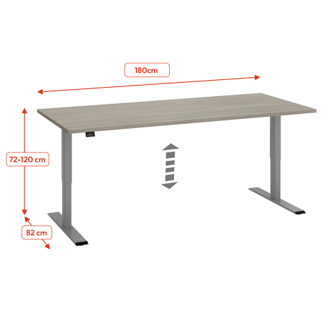 Bureau assis-debout Ecla Ergo réglage électrique en hauteur piètement gris aluminium