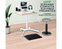 Scrivania compatta pneumatica Leitz Sit-Stand colore bianco + Sgabello Leitz Ergo Cosy 2 in 1 grigio incluso