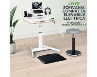 Scrivania compatta elettrica Leitz Sit-Stand bianco + Sgabello Leitz Ergo Cosy 2 in 1 grigio incluso
