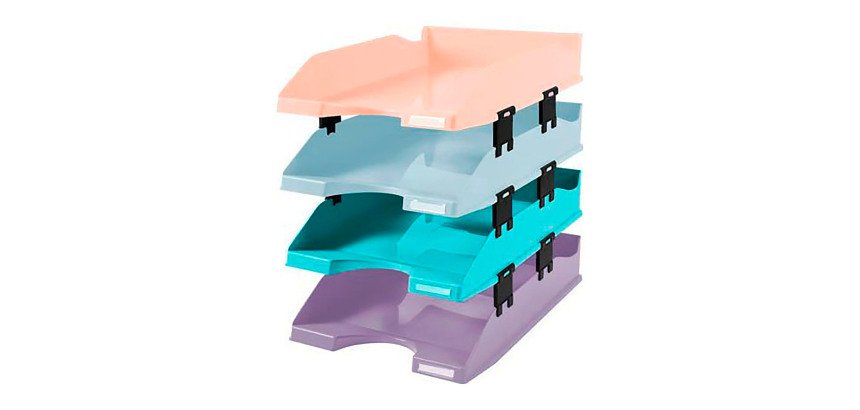 Lot de 4 corbeilles à courrier Exacompta Combo Midi Aquarel coloris pastel assortis