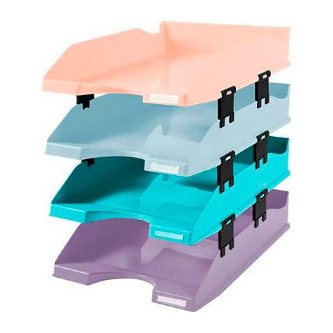 Lot de 4 corbeilles à courrier Exacompta Combo Midi Aquarel couleurs assorties