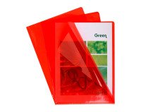 Chemise coin plastique Exacompta  A4 PVC 13/100e transparente colori rouge - Paquet de 10