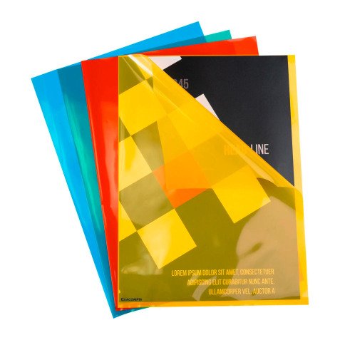 Chemise coin plastique Exacompta Premium A4 polypropylène 12/100e transparente couleurs assorties - Paquet de 10