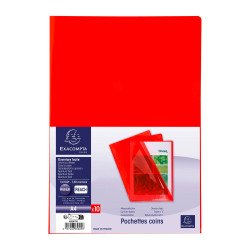 Chemise coin plastique Exacompta  A4 PVC 13/100e transparente - Paquet de 10