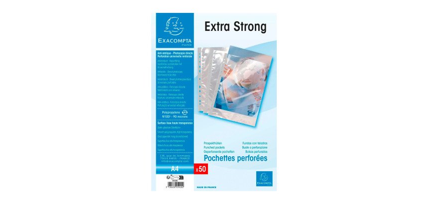 Pochettes perforées Exacompta A4 polypropylène recyclé lisse 9/100e - Boite de 50