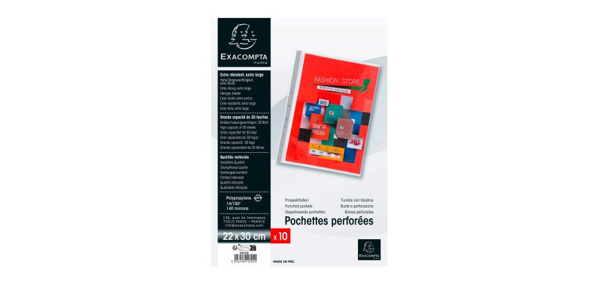 Pochettes perforées Exacompta Premium A4+ polypropylène lisse 24/100e - Boite de 10