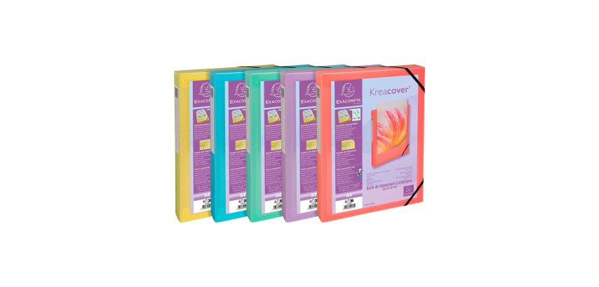 Customizable Exacompta KREACOVER plastic box file - 4 cm spine assorted pastel colors