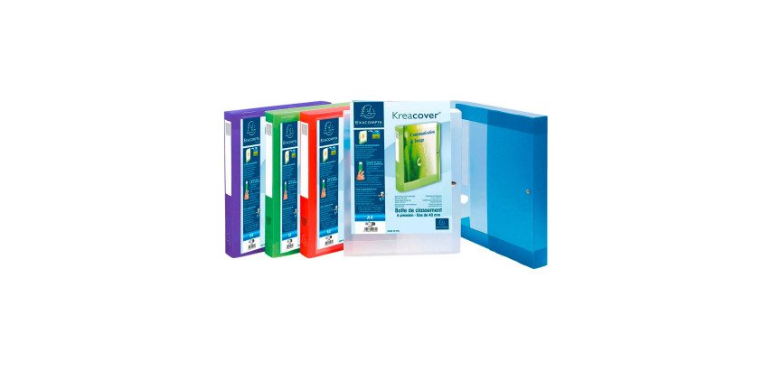 Chemise box translucide plastique personnalisable Exacompta Kreacover dos 4 cm