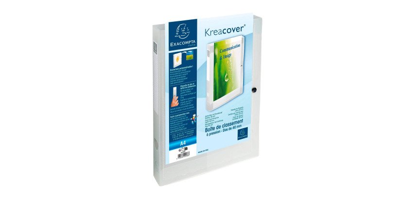 Transparent plastic box file Exacompta Kreacover with a 4 cm spine