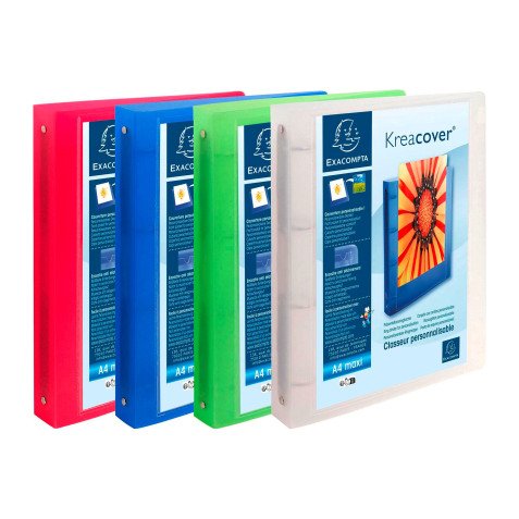 Classeur 4 anneaux plastifié Exacompta KREACOVER® Chromaline personnalisable A4+ Maxi - Dos 4 cm