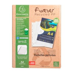 Pochettes perforées Exacompta Forever A4 polypropylène recyclé grainé 6/100e - Boite de 100