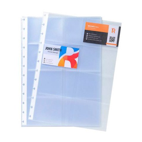 Pochettes perforées Exacompta A4 pour cartes de visite polypropylène lisse 12/100e - Boite de 10
