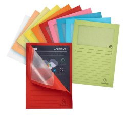 Chemises Eckfensterpapier mit Sichtfenster Super Exacompta gemischte Farben - Packung mit 10