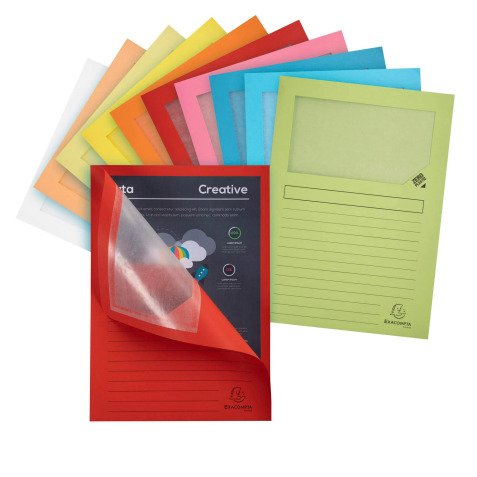Chemises coin papier avec fenêtre Super Exacompta couleurs assorties - Paquet de 10