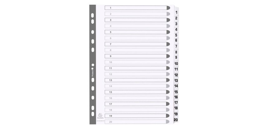 Intercalaire A4 carte blanc Exacompta 20 onglets numériques - 1 jeu