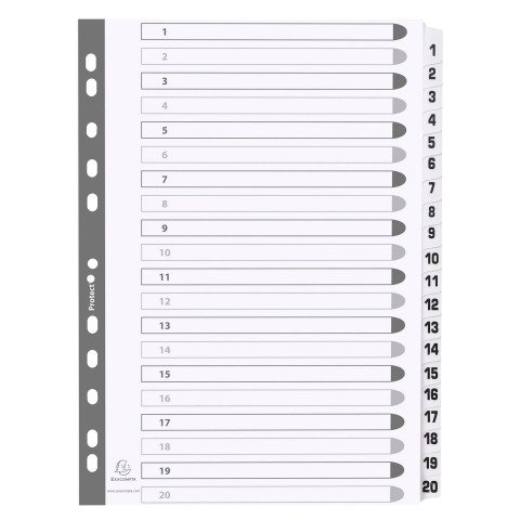 Separadores A4 cartulina blanca Exacompta 20 pestañas numéricas - 1 juego