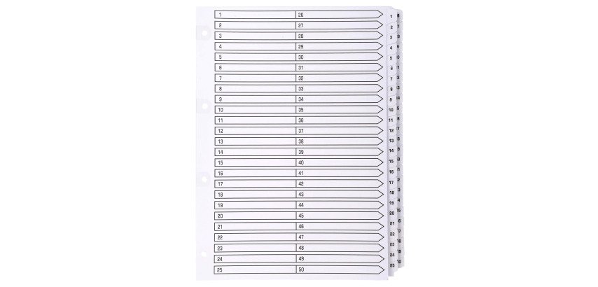 Tab divider A4 blank card Exacompta 50 numeric tabs - 1 set