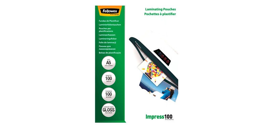 Pochettes de plastification Fellowes A5 2 x 100 µ brillantes - Boite de 100