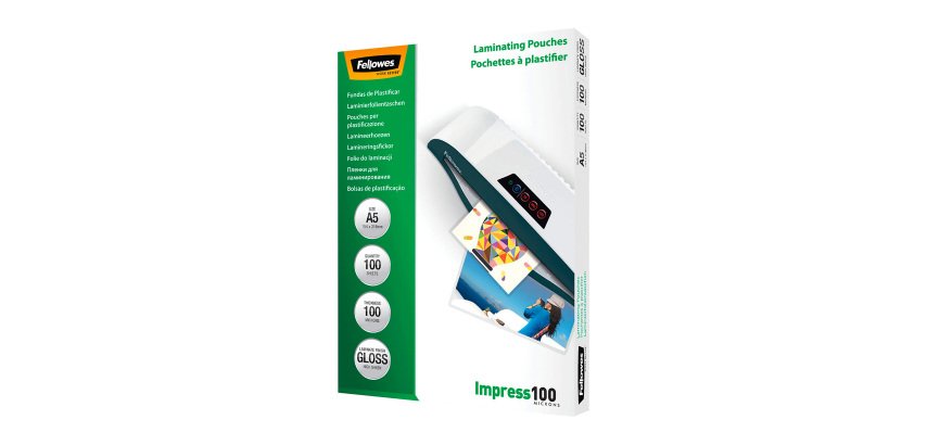 Fellowes A5 Laminating Pouches - 2 x 100 Micron - Glossy - Box of 100