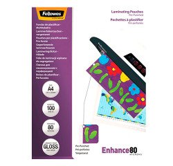 Punched Fellowes A4 Laminating Pouches 2 x 80 µ Glossy - Box of 100