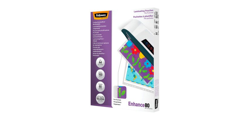 Fellowes A4 Punched Laminating Pouches - 2 x 80 µ - Glossy - Box of 100