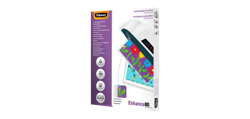 Lamineerhoesjes geperforeerd Fellowes A4 2 x 80 µ glanzend - Doos van 100