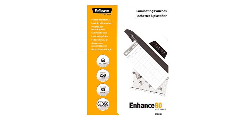 Pochettes de plastification Fellowes A4 2 x 80 µ brillantes - Boite de 250