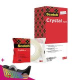 Pack 12 rubans adhésifs Scotch Crystal transparent - Largeur 19 mm x longueur 33 m + 2 offerts. Pour l'achat d'un pack = 1 dévidoir collector spécial anniversaire 100 ans Scotch offert.