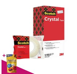 Pack 12 rubans adhésifs Scotch Crystal transparent - Largeur 19 mm x longueur 33 m + 2 OFFERTS = Pour l'achat d'un pack de 12 rubans, 1 sachet de M&M OFFERT