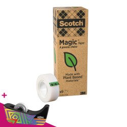 Ruban adhésif Scotch Magic Ecologique invisible - Largeur 19 mm x longueur 33 m - Lot de 9. Pour l'achat d'un pack = 1 dévidoir collector spécial anniversaire 100 ans Scotch offert.
