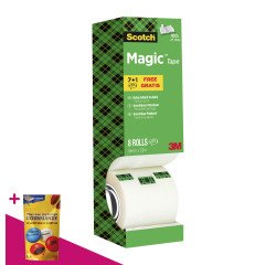 Pack de 7 rubans adhésif Scotch Magic invisible - Largeur 19 mm x longueur 33 m + 1 OFFERT = Pour l'achat d'un pack de 7 rubans, 1 sachet de M&M OFFERT