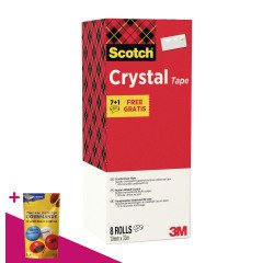 Pack de 7 rubans adhésif Scotch Crystal transparent - Largeur 19 mm x longueur 33 m + 1 OFFERT = Pour l'achat d'un pack de 7 rubans, 1 sachet de M&M OFFERT