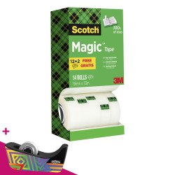 Pack de 10 rubans adhésif Scotch Magic invisible - Largeur 19 mm x longueur 33 m + 4 offerts. Pour l'achat d'un pack = 1 dévidoir collector spécial anniversaire 100 ans Scotch offert.