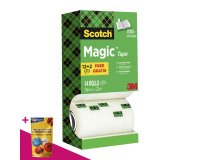 Pack de 12 rubans adhésif Scotch Magic invisible - Largeur 19 mm x longueur 33 m + 2 OFFERTS = Pour l'achat d'un pack de 12 rubans, 1 sachet de M&M OFFERT