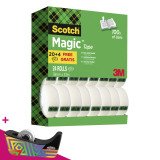 Pack 20 rubans adhésifs Scotch Magic invisible 33 m + 4 offerts. Pour l'achat d'un pack = 1 dévidoir collector spécial anniversaire 100 ans Scotch offert.