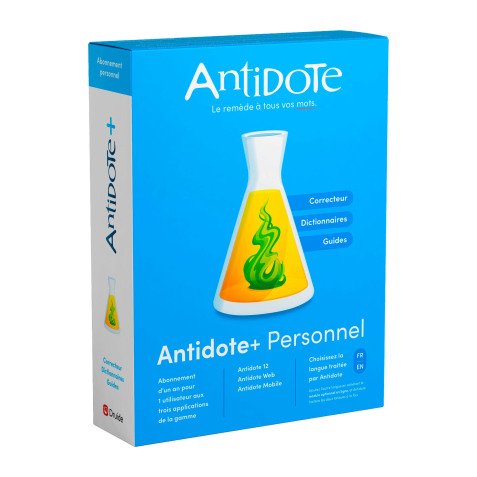 Logiciel Druide Antidote+ Personnel - Antidote 12 + Antidote Web + Antidote Mobile - francais ou anglais - PC ou Mac - 1 an - Correcteur grammatical et dictionnaires