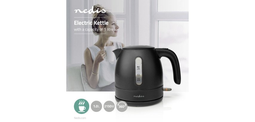 Cordless Kettle Nedis 1 L, Black