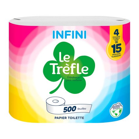 Papier toilette Le Trèfle Infini 8 maxi rouleaux = 30 rouleaux classiques