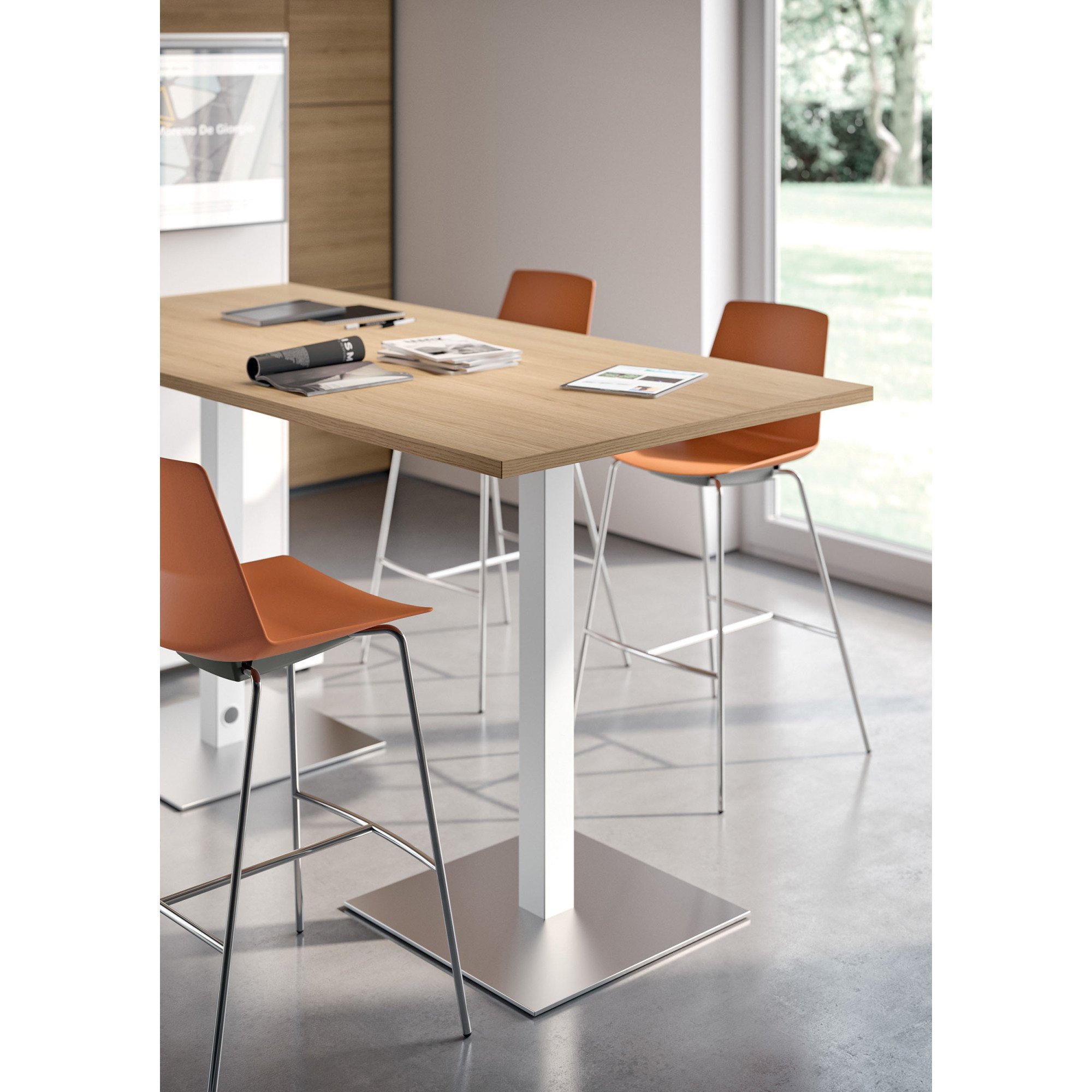 Table haute Meeting L 210 cm pied blanc + support tv blanc