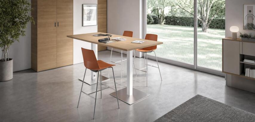 Table Meeting L 210 cm pied blanc + support tv blanc