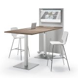 Table Meeting L 210 cm pied blanc + support tv blanc