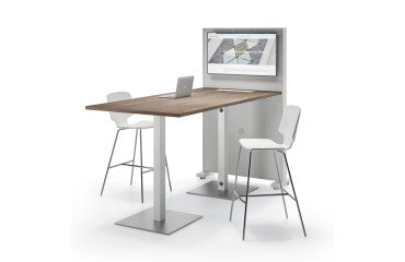 Table Meeting L 210 cm pied blanc + support tv blanc