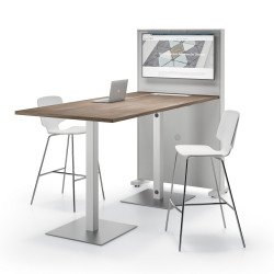 Table haute Meeting L 210 cm pied blanc + support tv blanc