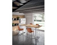 Table Meeting L 210 cm pied aluminium plateau blanc + support tv aluminium
